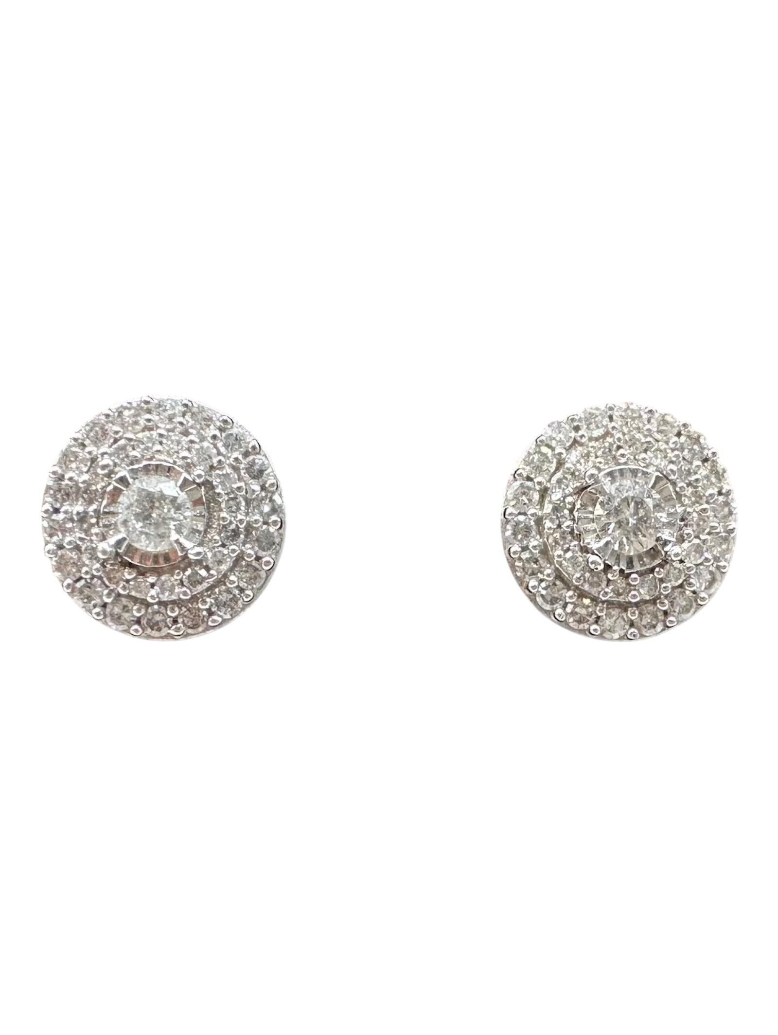 Diamond Halo Stud Earrings 10k White Gold 0.50ctw Gh Si2 I1 New